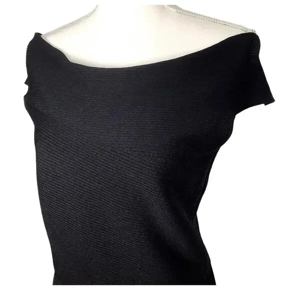 Reiss Megan Bardot Black Off The Shoulder Ribbed Knit Short Sleeve Top Large - Picture 3 of 8